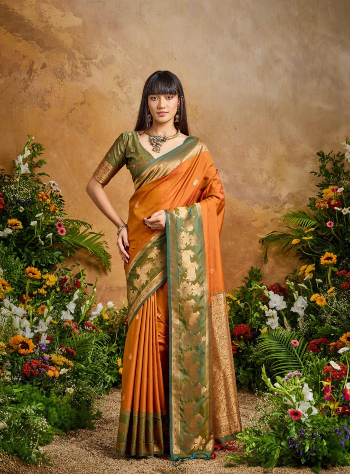 Orange Pure Silk Weaving Saree