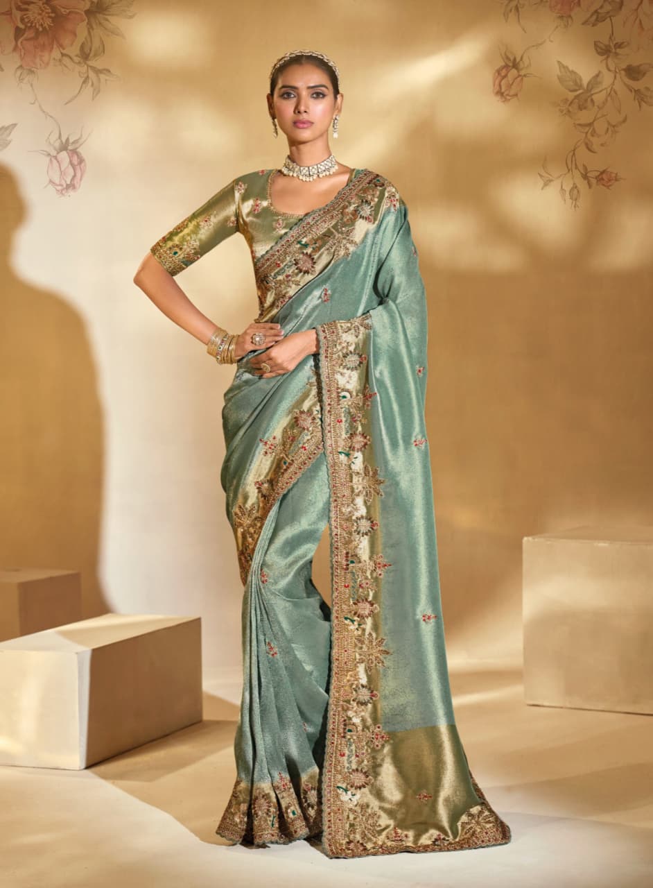 Pista Pure Ziraf Silk Handwork Saree