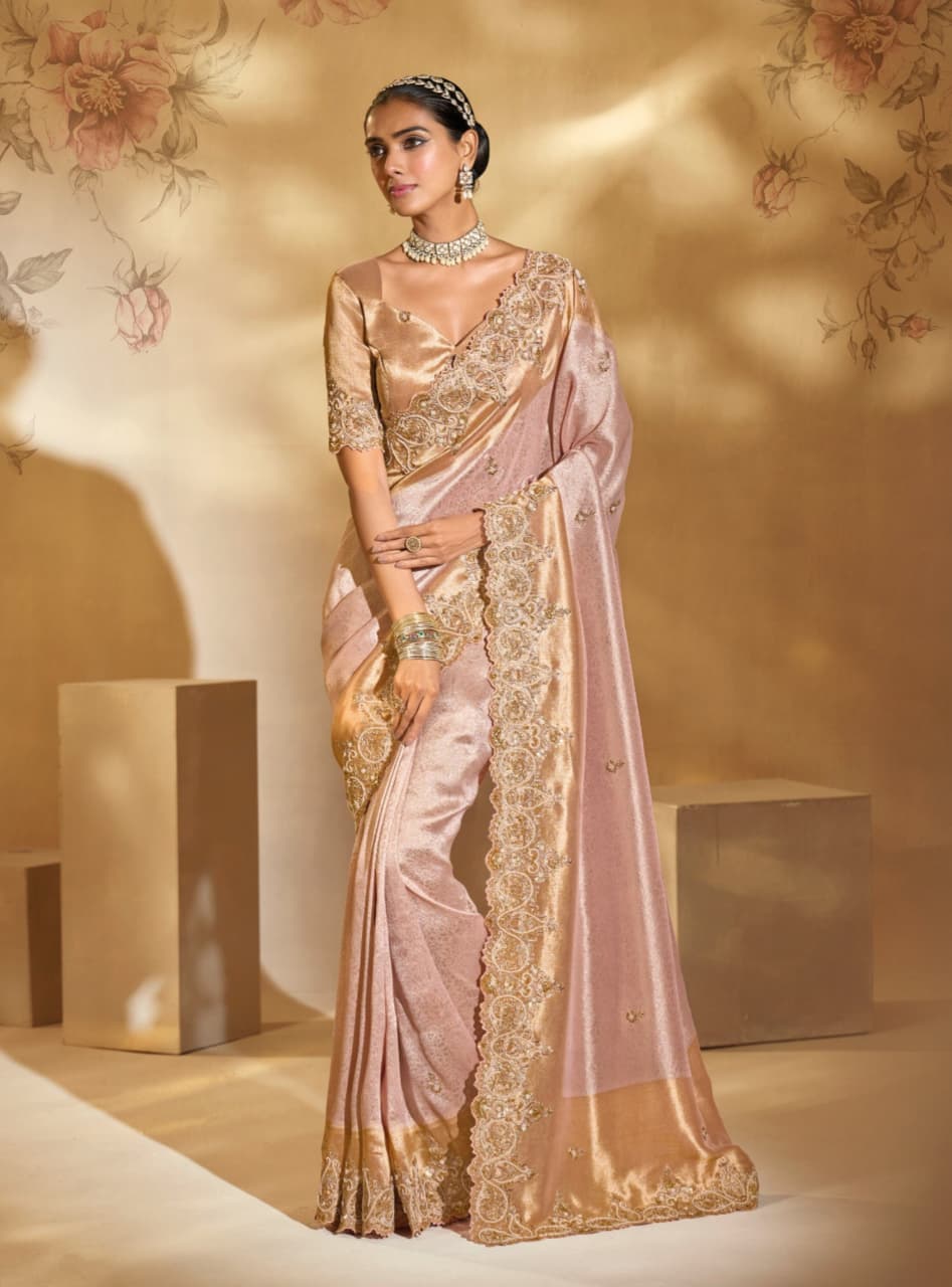 Pink Pure Ziraf Silk Handwork Saree