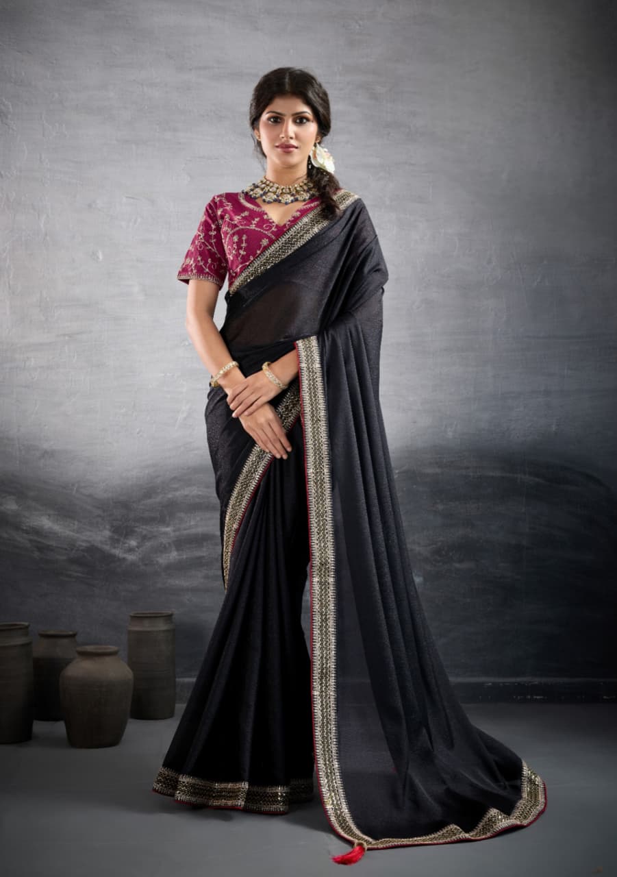 Black Georgette Heavy Border Saree