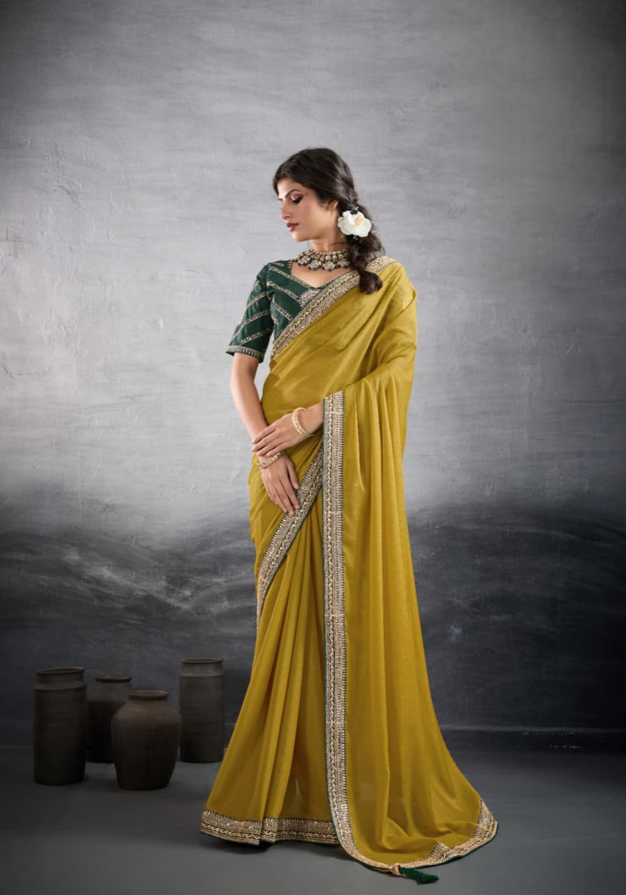 Mustard Yellow Georgette Heavy Border Saree