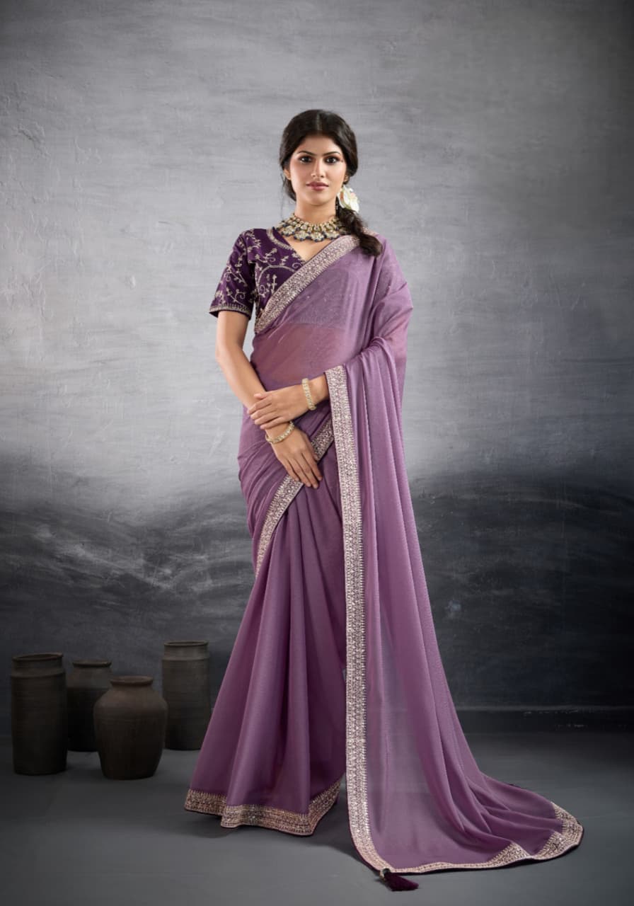 Lavender Georgette Heavy Border Saree