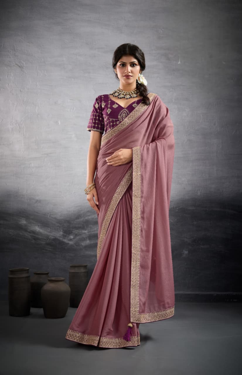 Mauve Georgette Heavy Border Saree