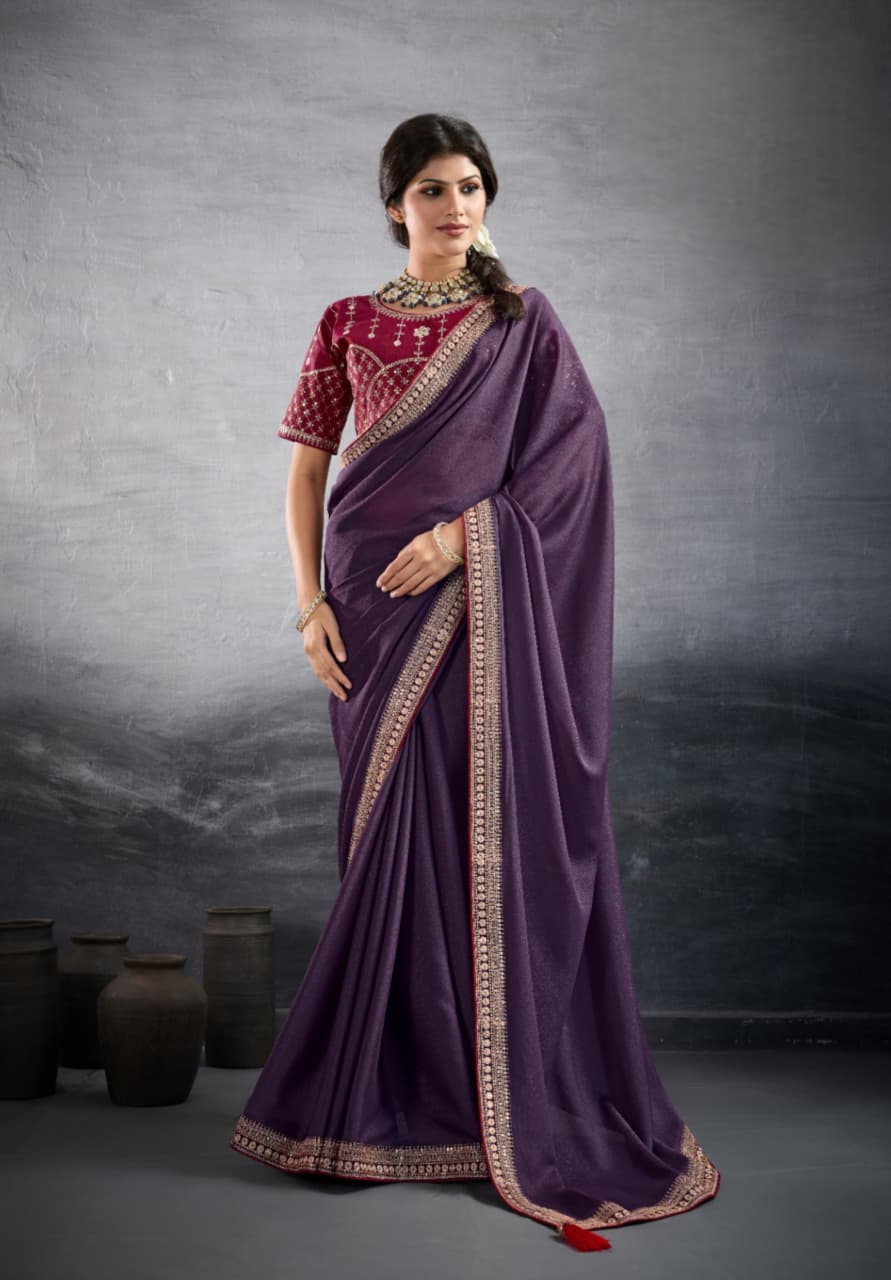 Purple Georgette Heavy Border Saree