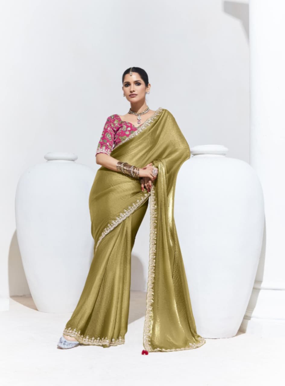 Olive Green Fancy Fabric Embroidered Saree