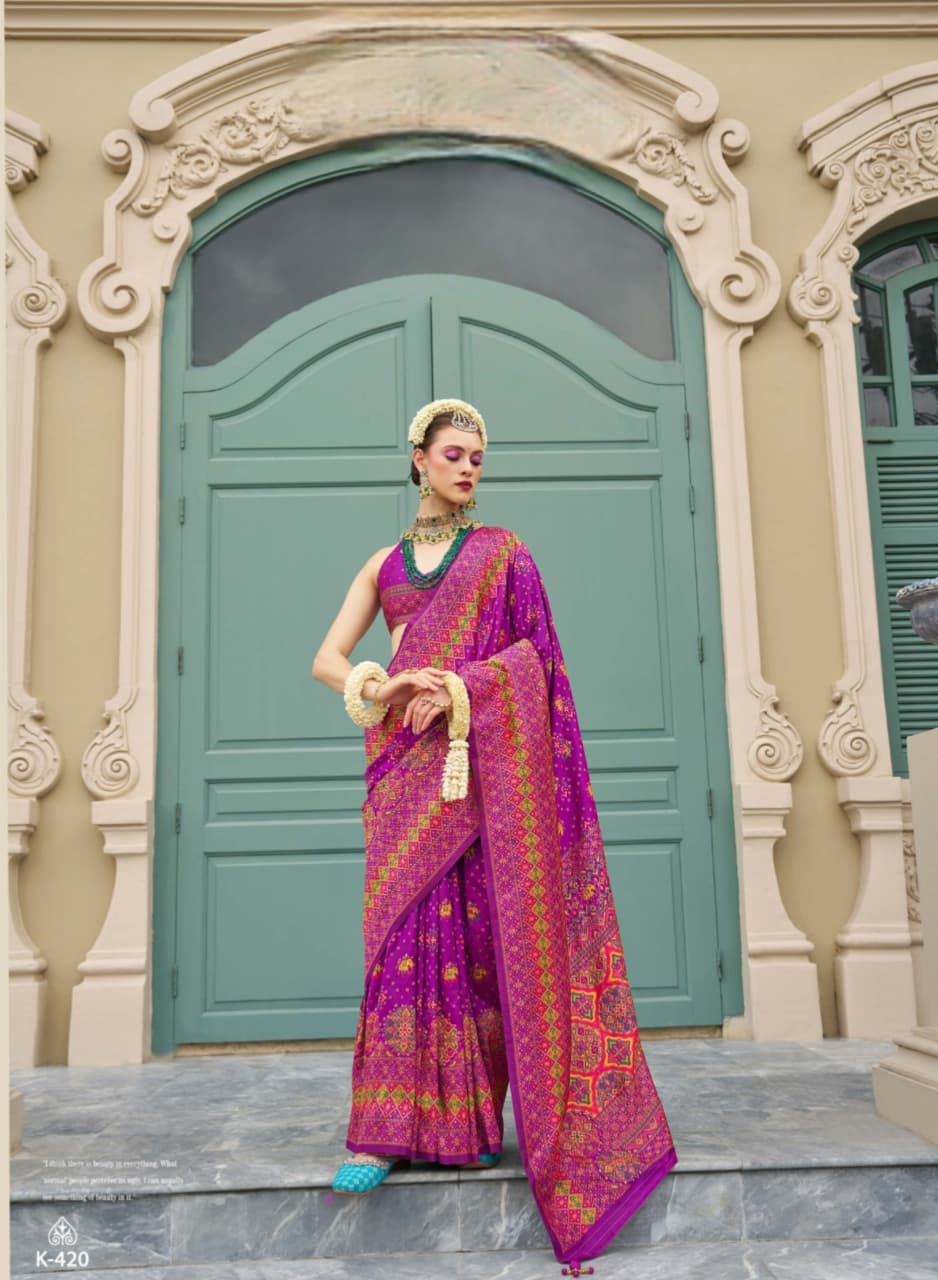 Magenta Super Banarasi P.V.Silk Kashmiri Weaving Saree