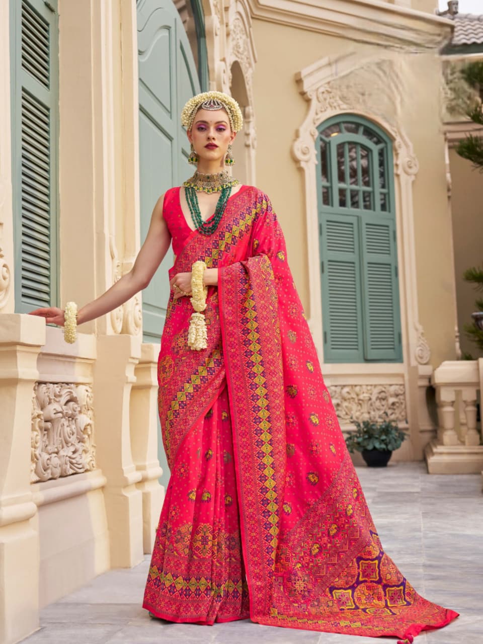 Hot Pink Super Banarasi P.V.Silk Kashmiri Weaving Saree