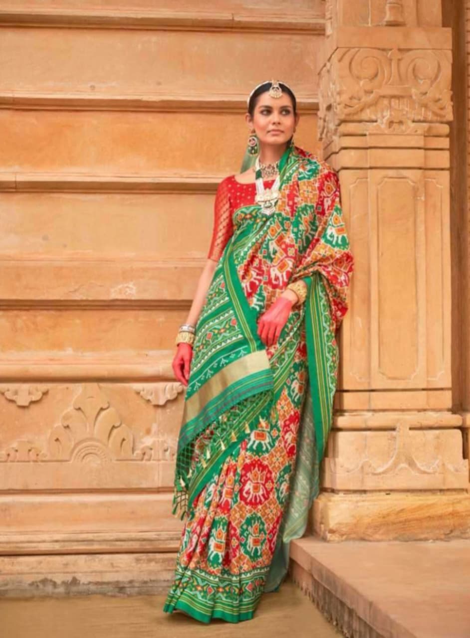 Red Yellow Soft P.V.Silk Patola Print Weaving Saree