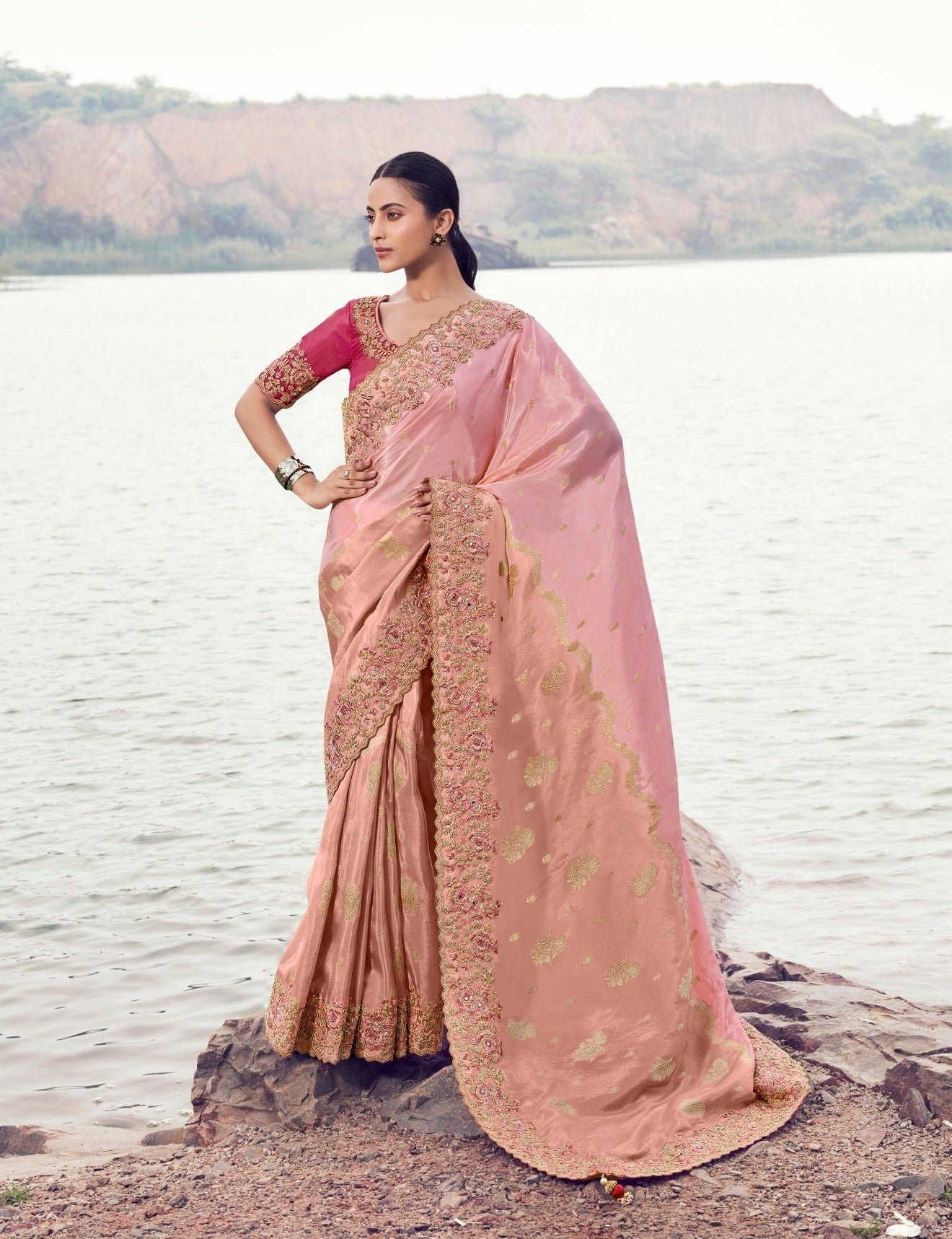 Pink Tissue Silk Sequence Work Saree