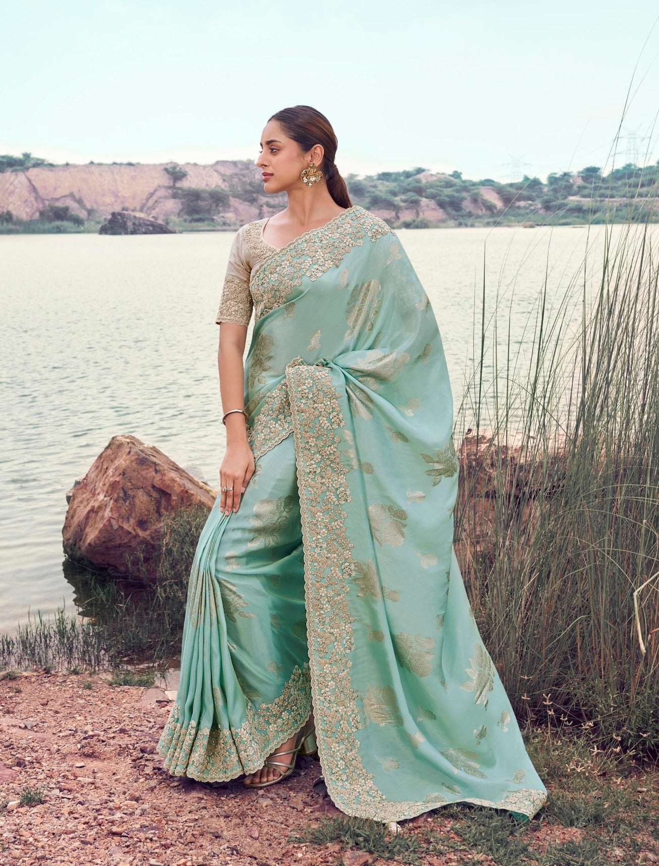 Sky Blue Tissue Silk Jacquard Saree