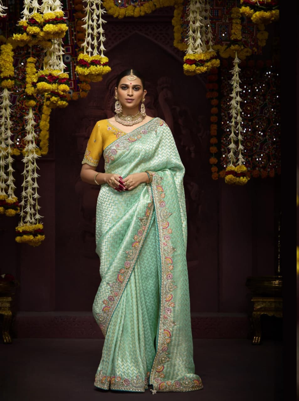 Mint Green Pure Banarasi Kanjivaram Zari Weaving Saree
