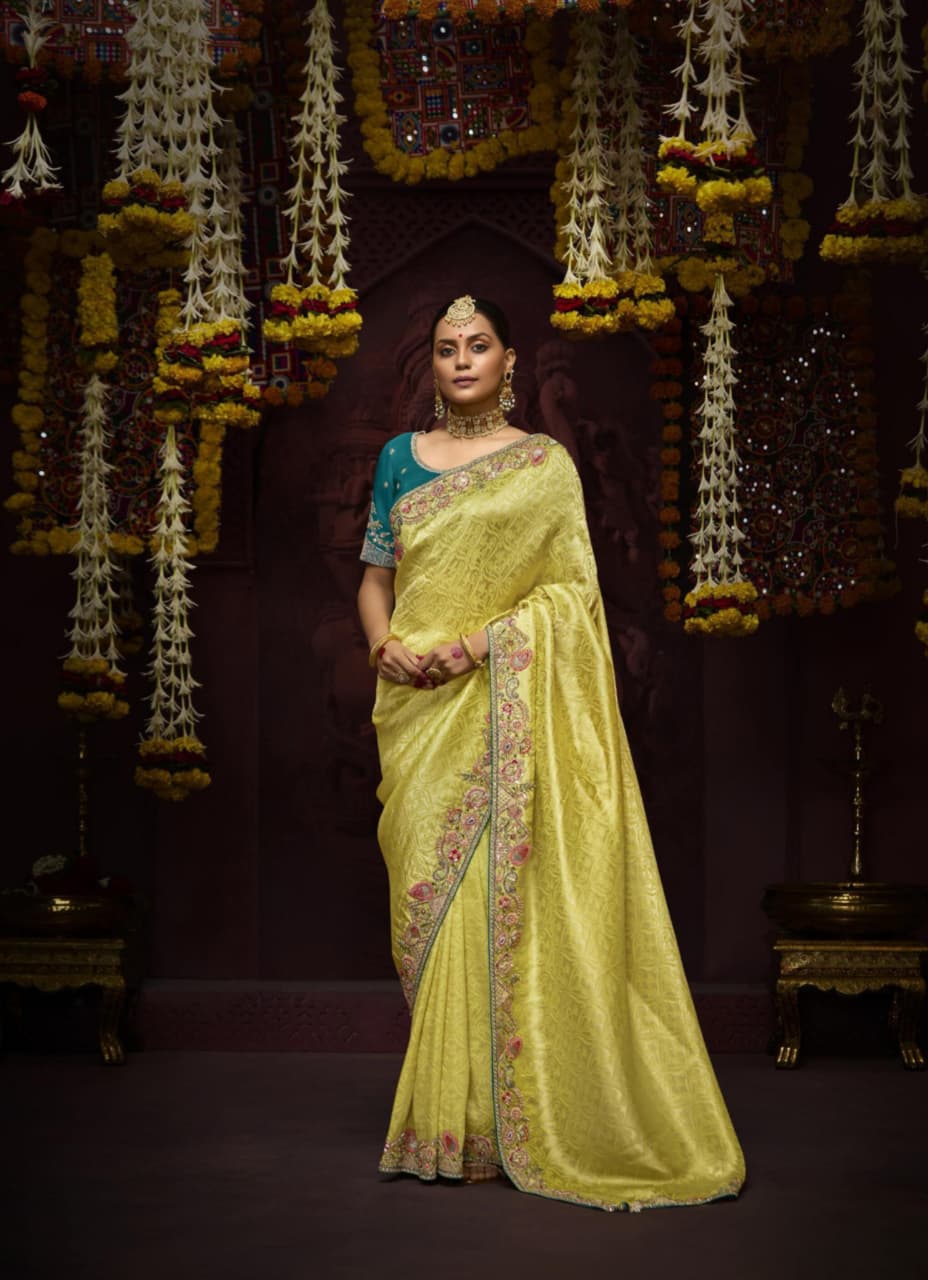 Lemon Yellow Pure Banarasi Kanjivaram Zari Weaving Saree