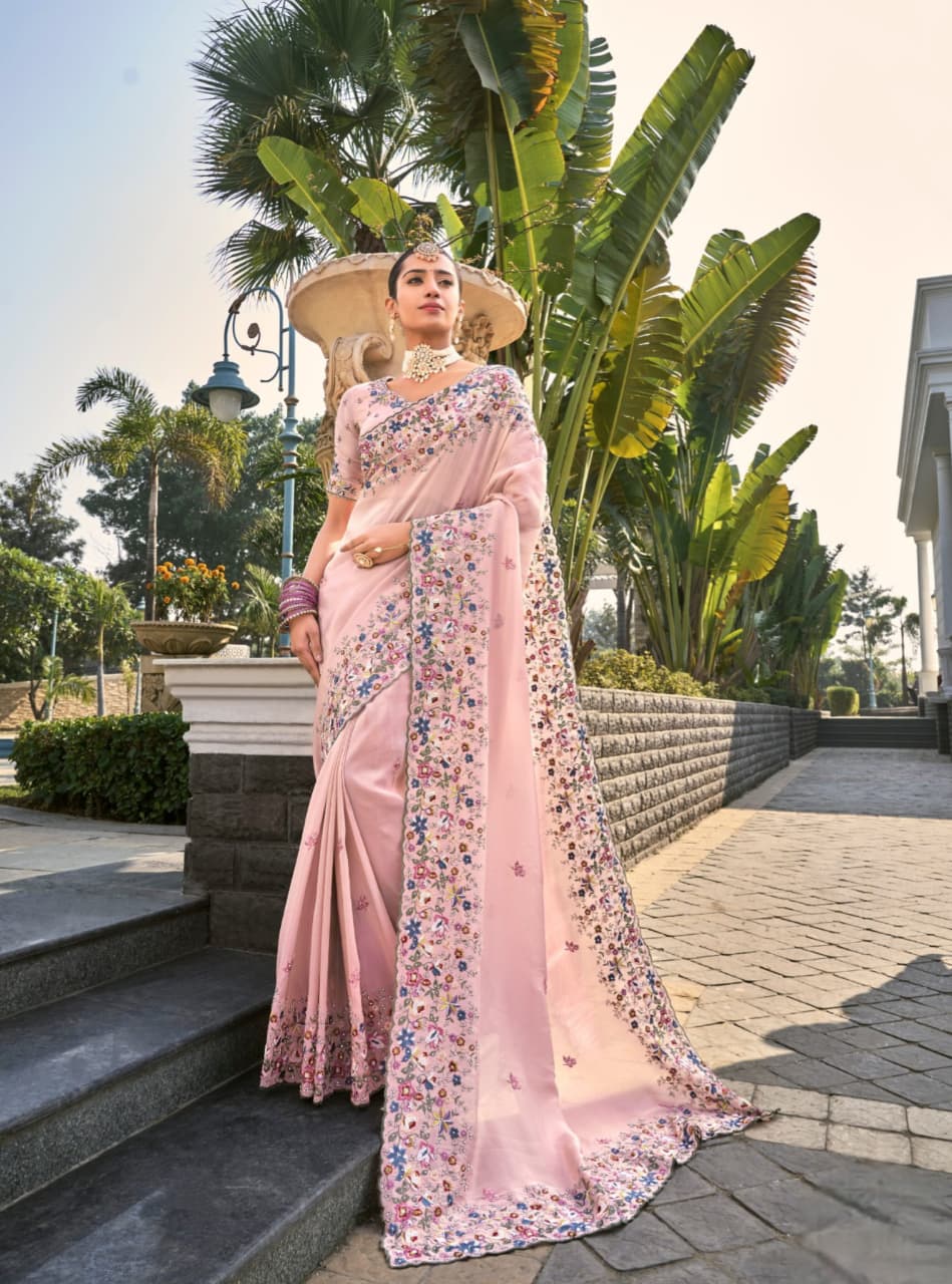 Pink Pure Banarasi Jari Jarkan Work Saree