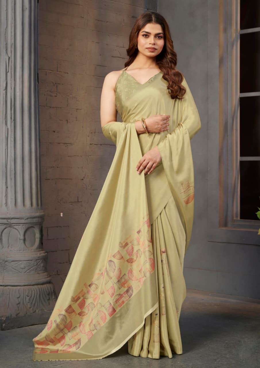 Light Green Malai Silk Crepe Digital Print Saree