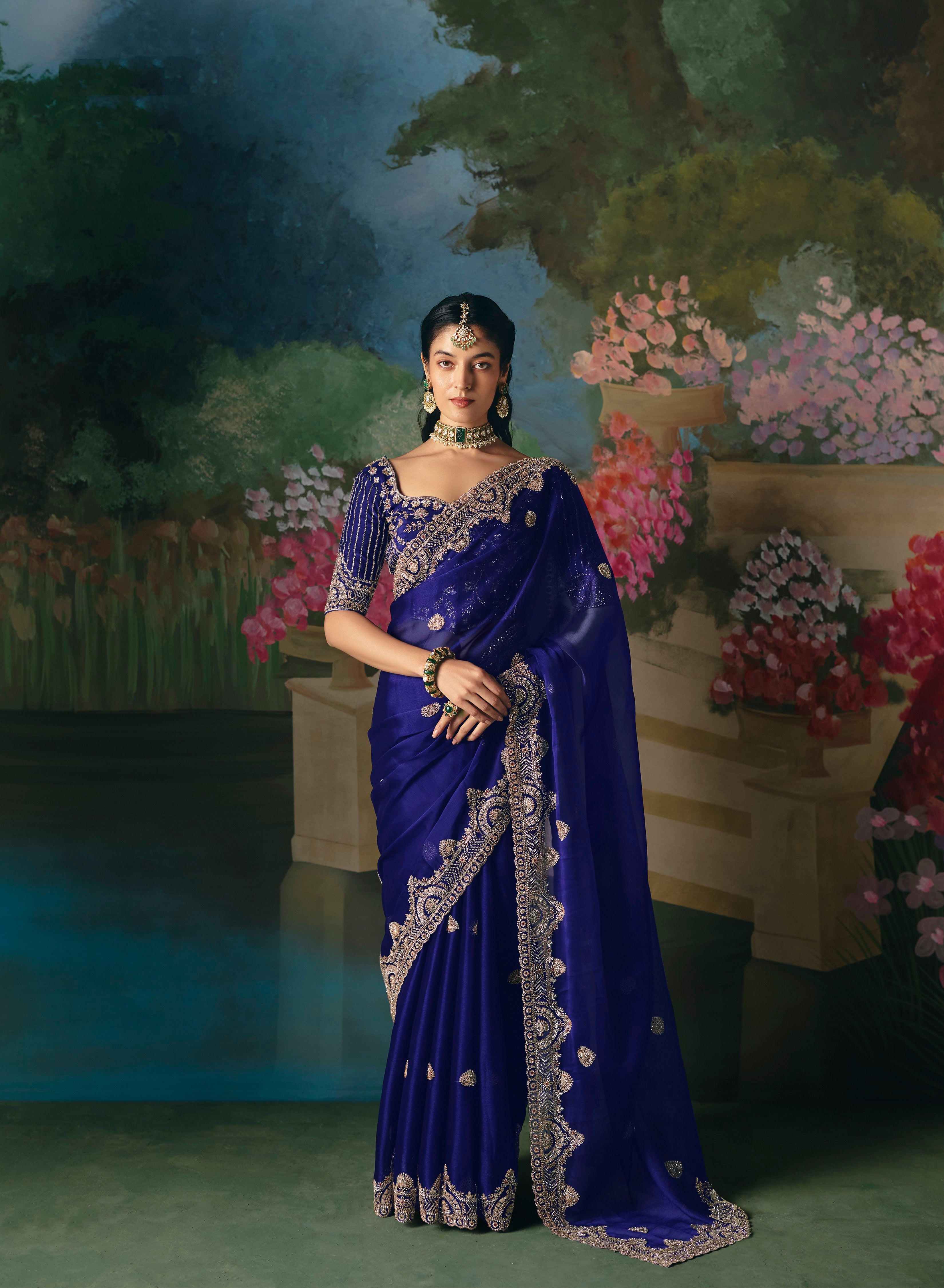 Navy Blue Premium Fancy Heavy Beads Work Saree