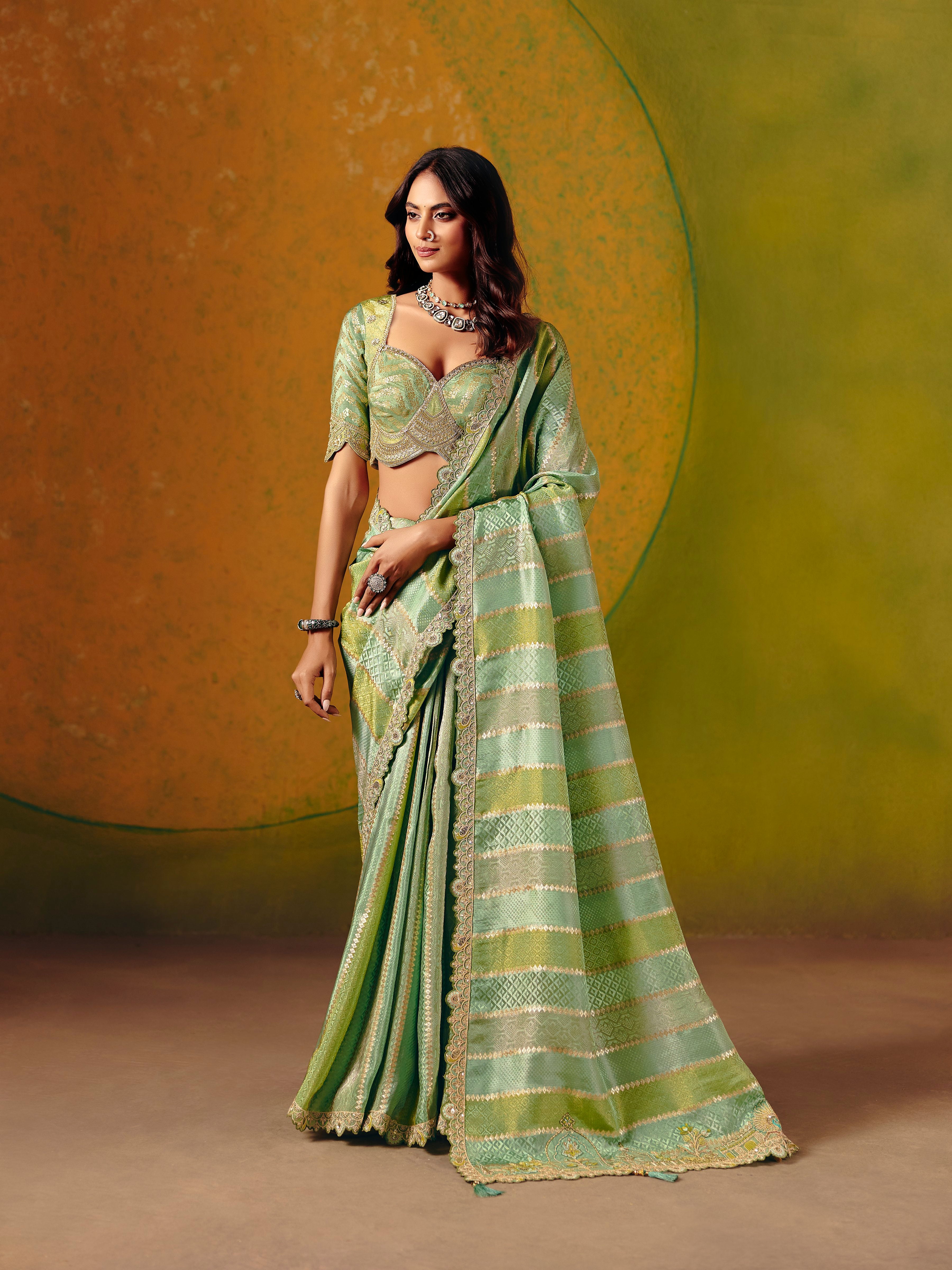 Pista Green Jacquard Silk Fancy Border Saree