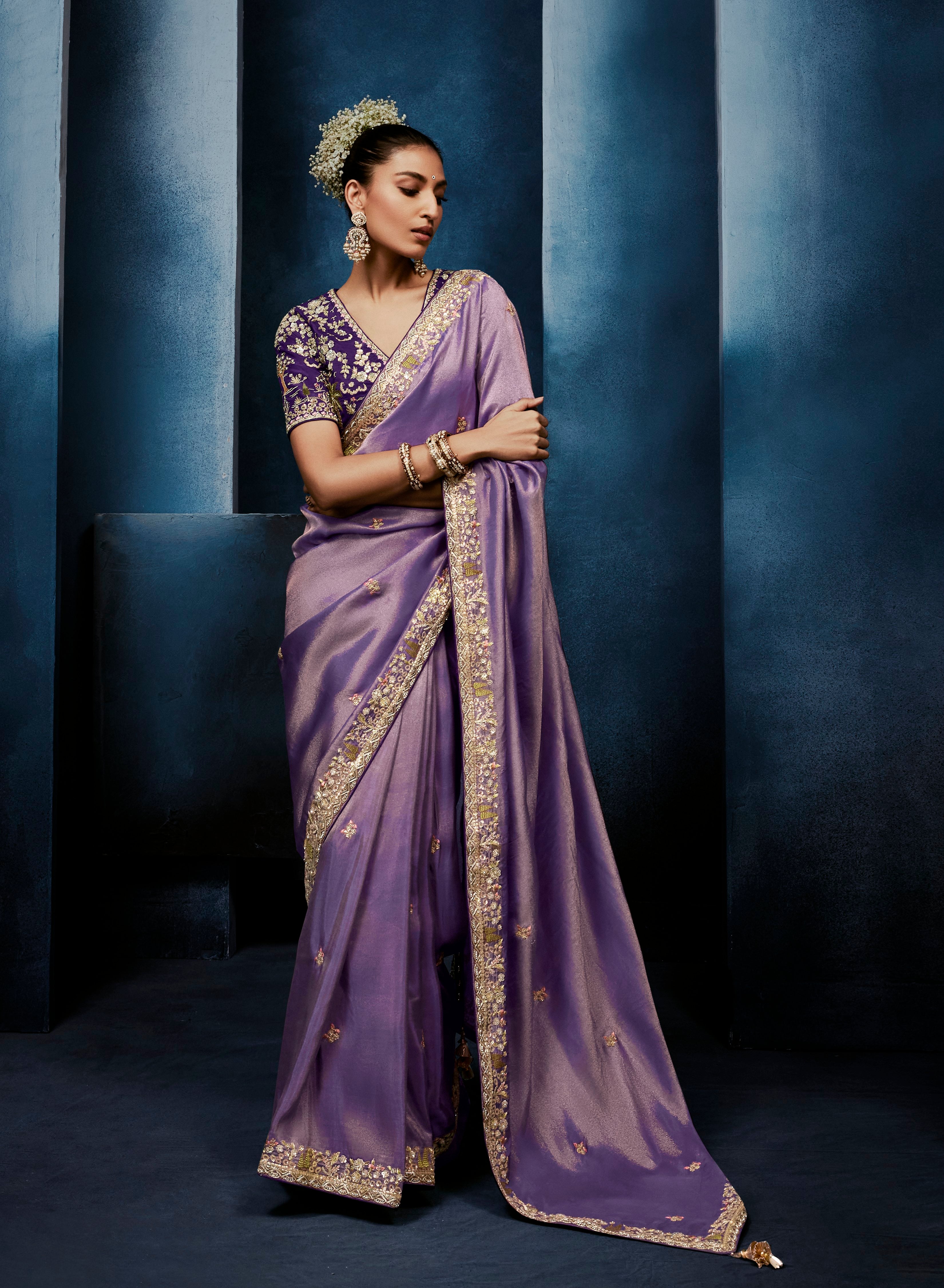 Lavender Fancy Embroidery Borders Saree
