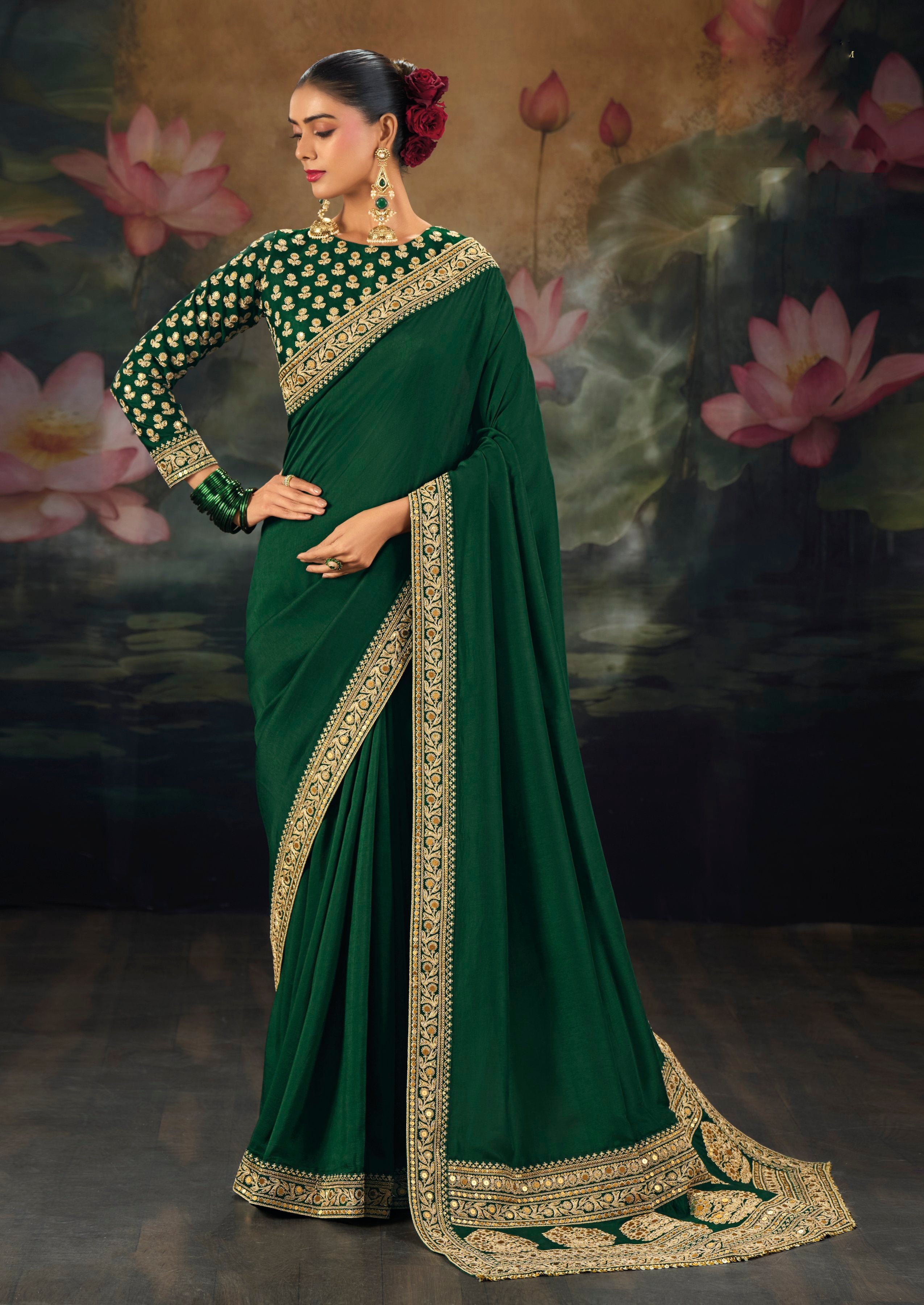 Green Pure Muga Silk Sequence Work Saree