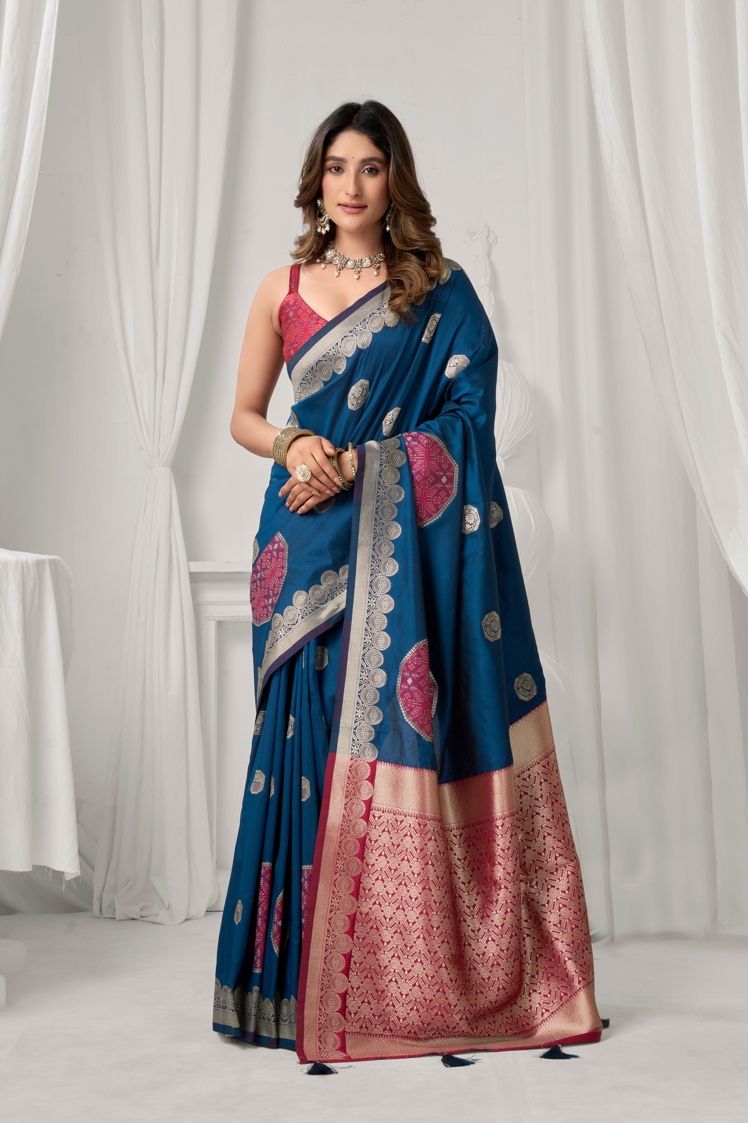 Navy Blue Soft Silk Fancy Pumpum Saree