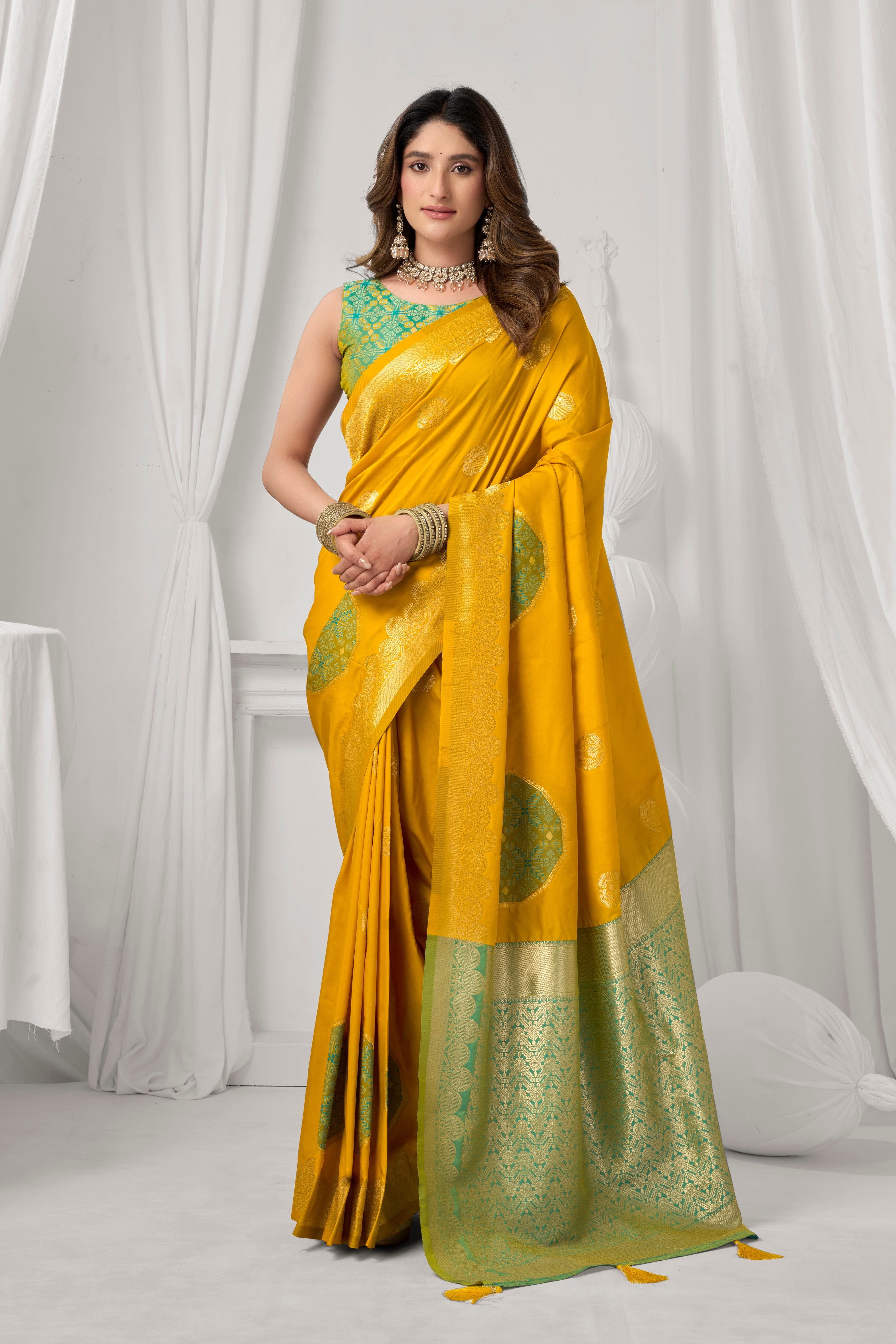 Yellow Soft Silk Fancy Pumpum Saree