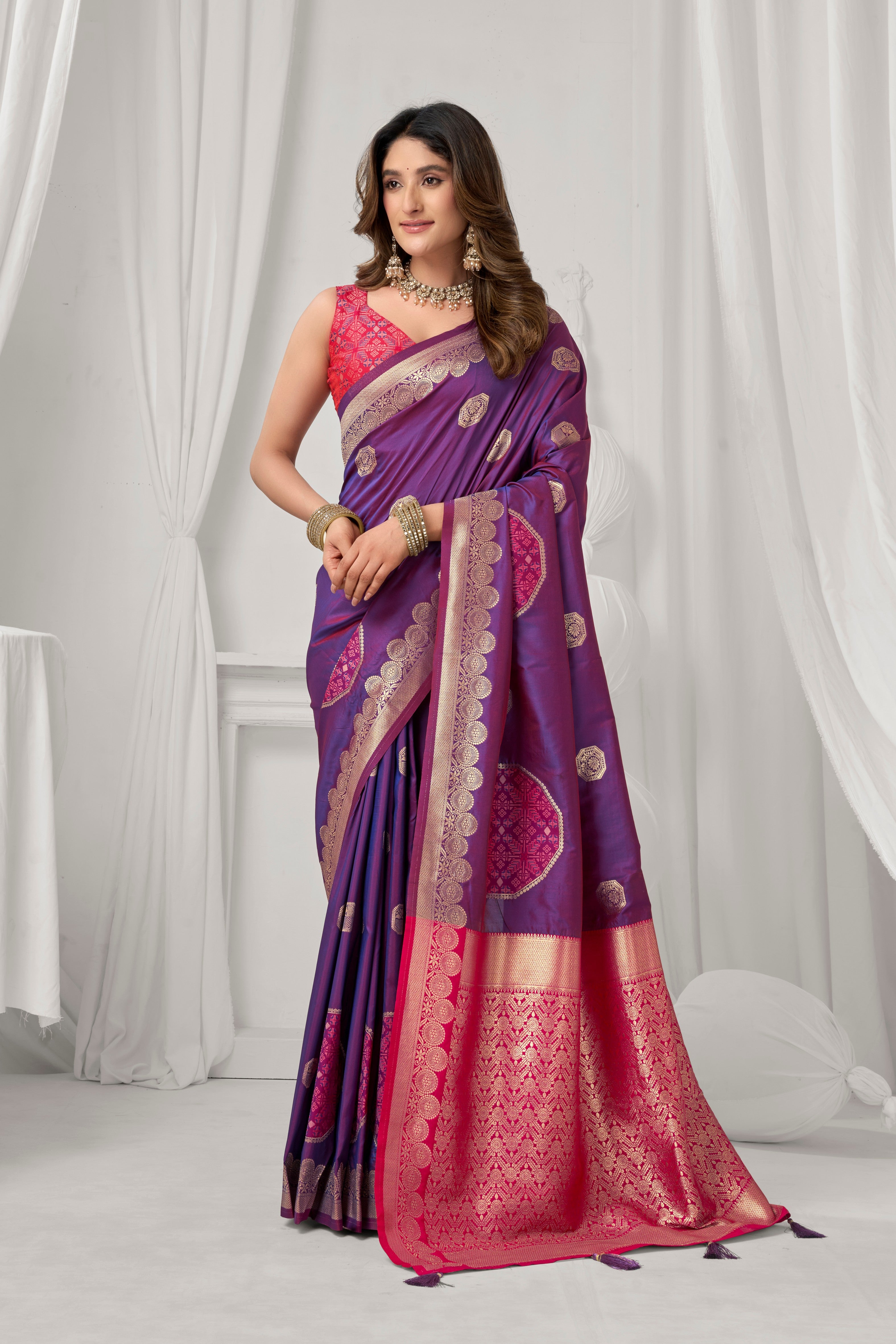 Purple Soft Silk Fancy Pumpum Saree