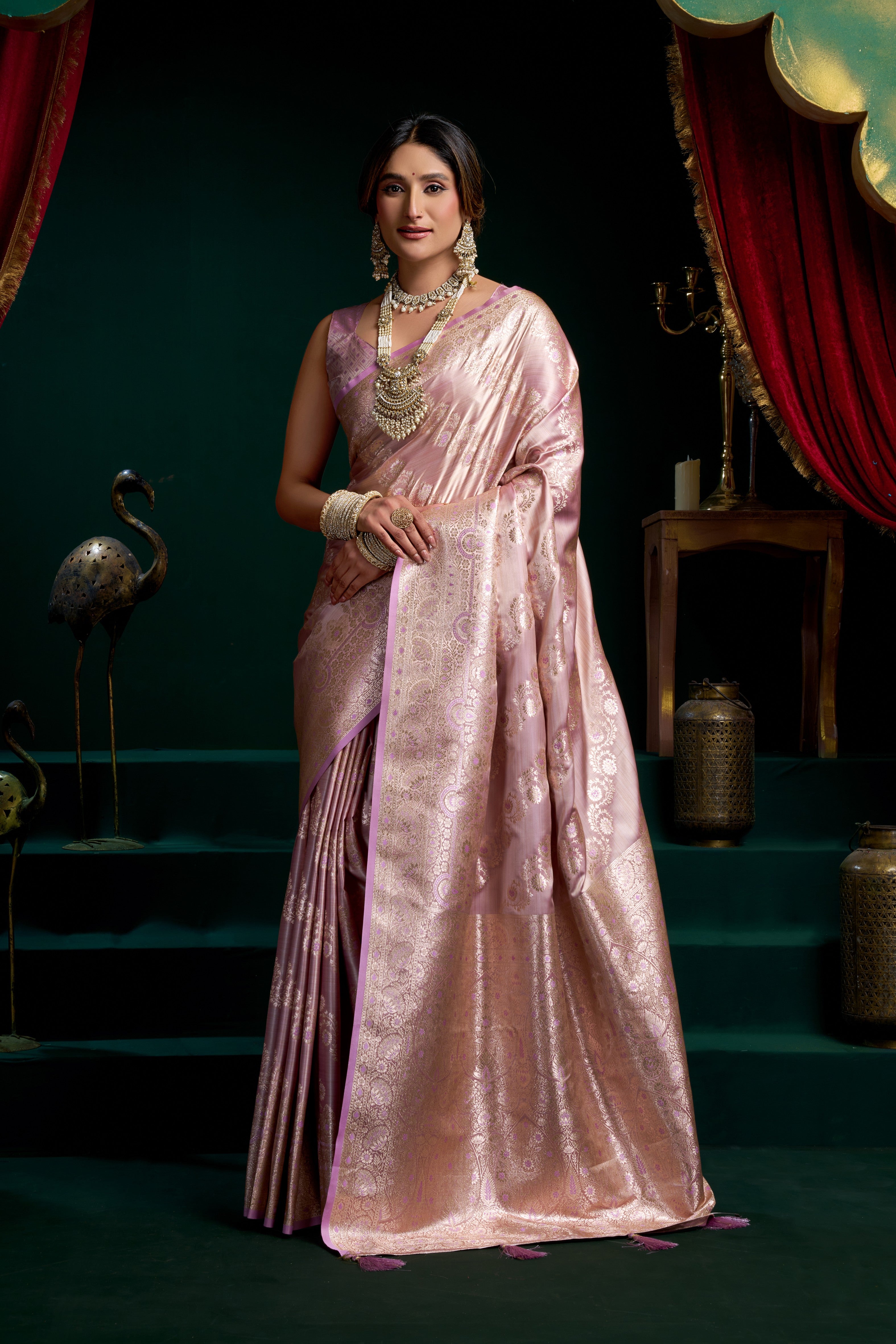 Lavender Satin Silk Fancy Pumpum Saree