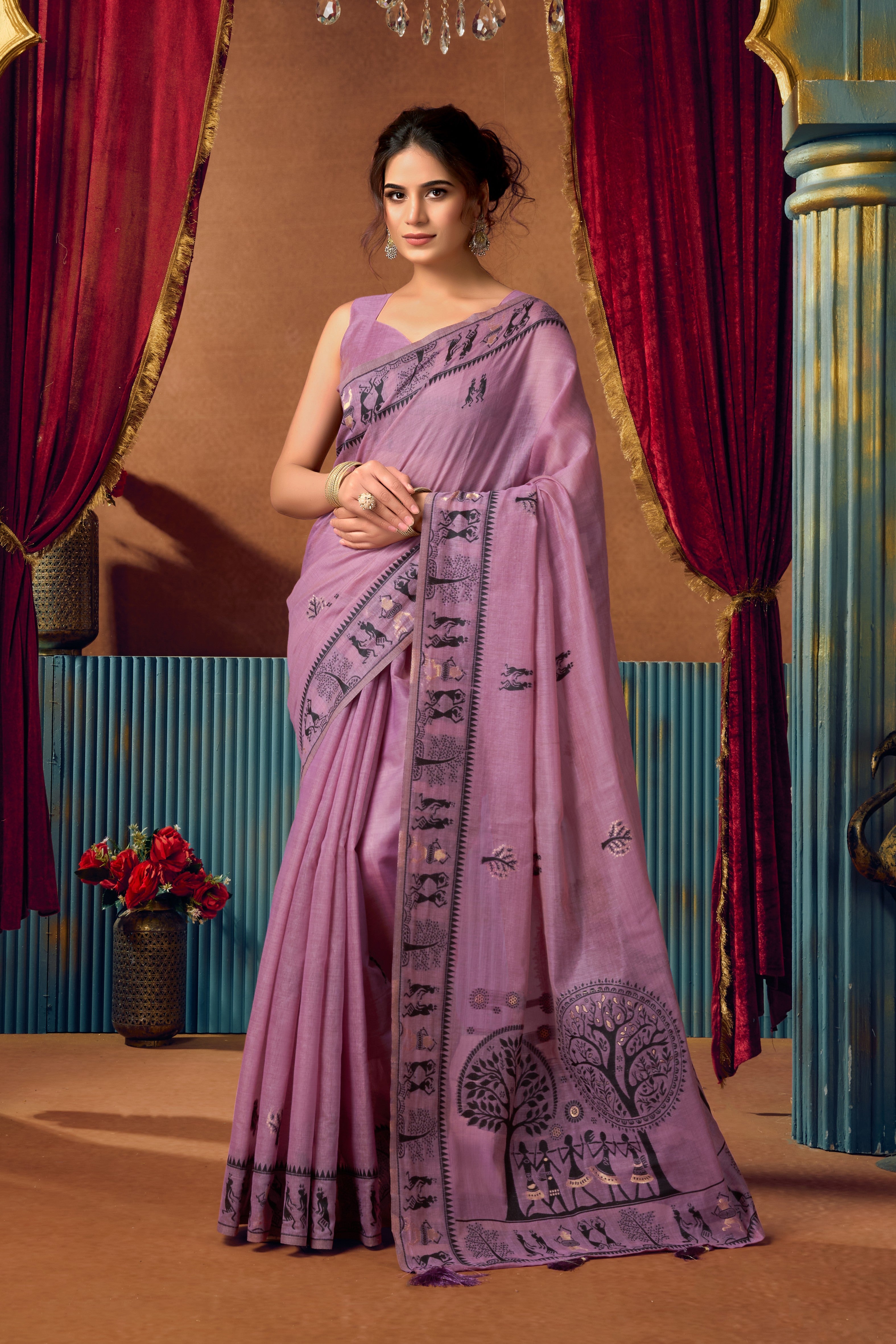 Lavender Modal Warli Printed Saree