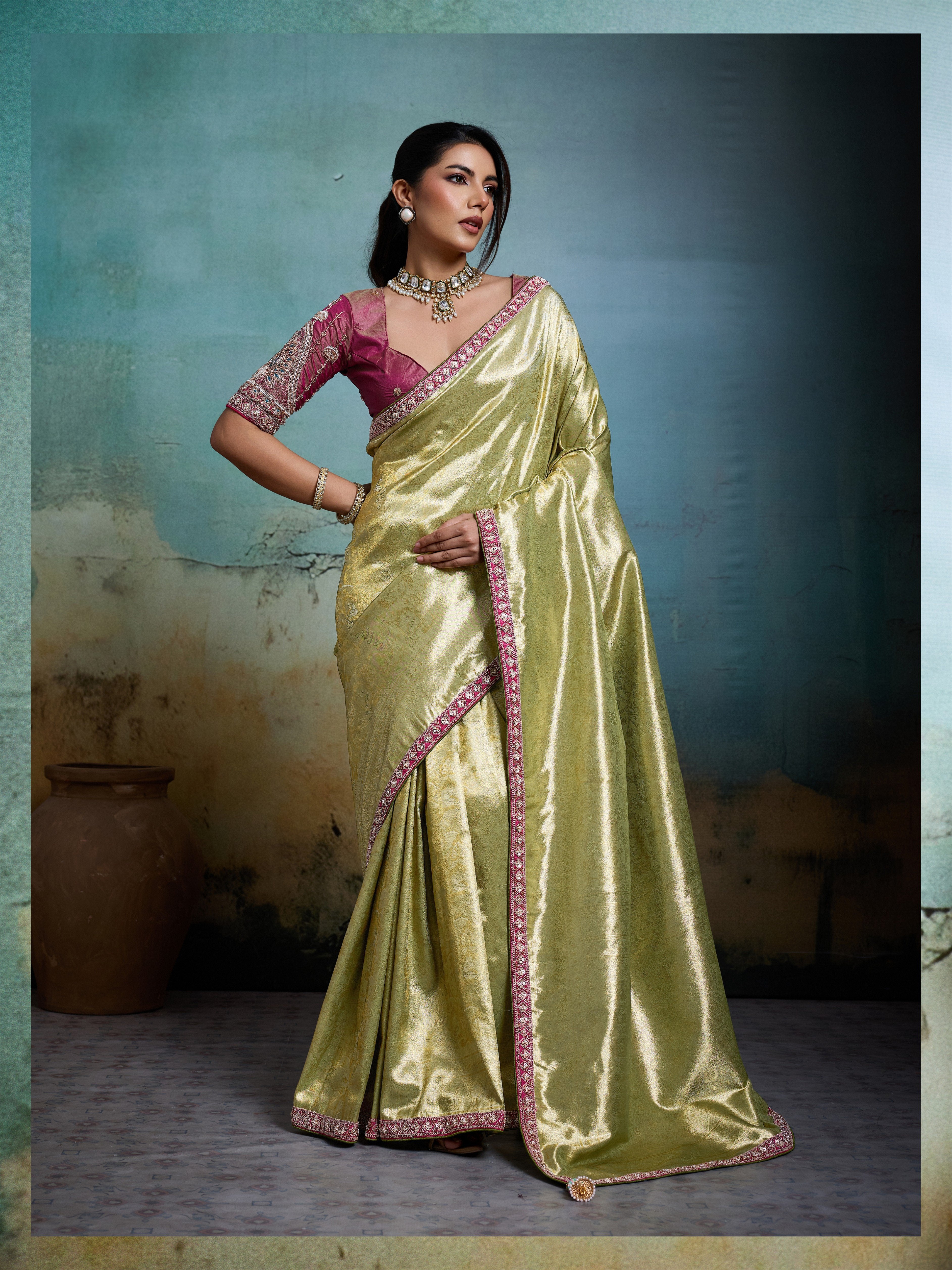 Parrot Woven Tissue Banarasi Saree