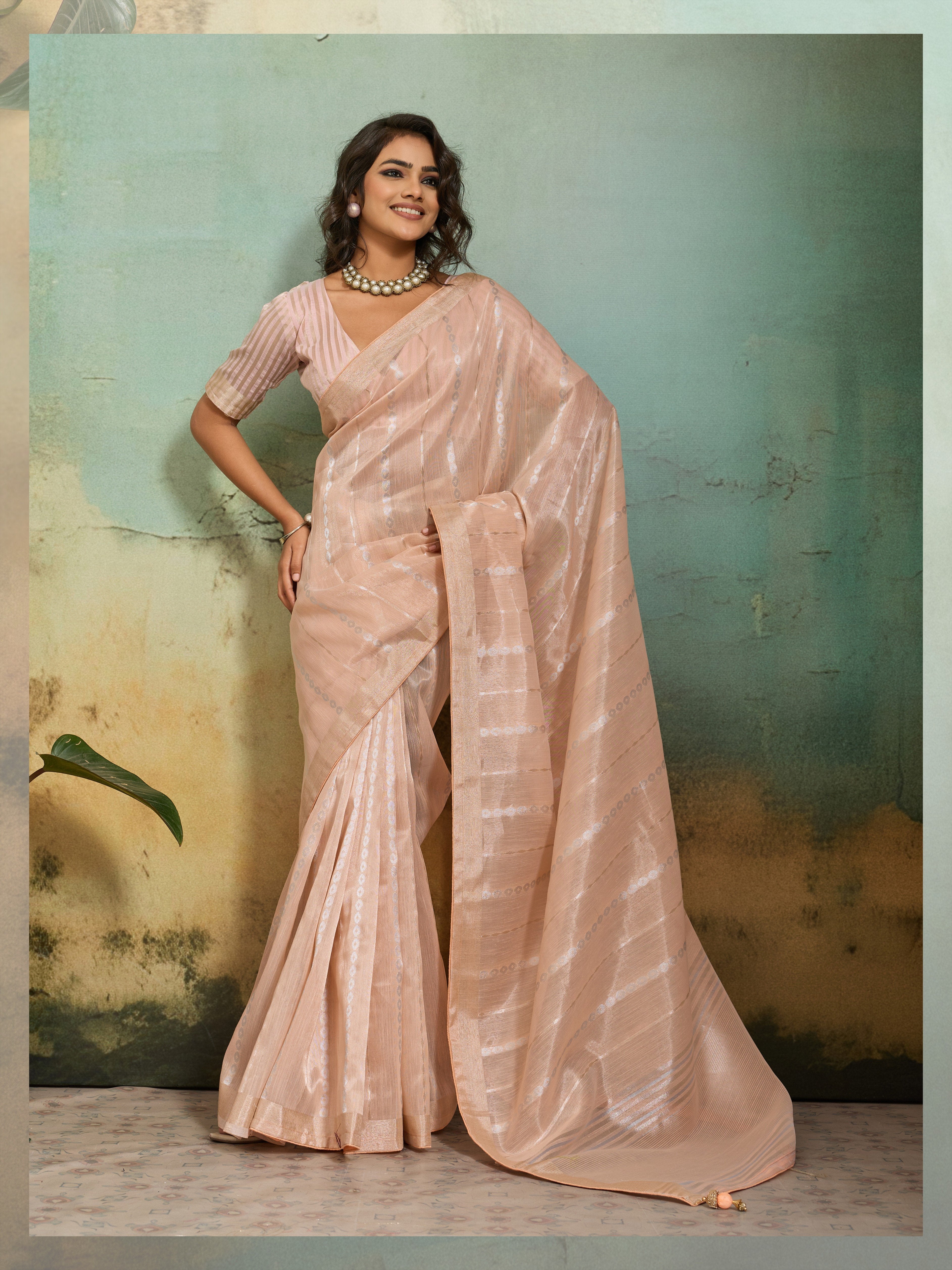 Peach Tissue Linen Blend Saree