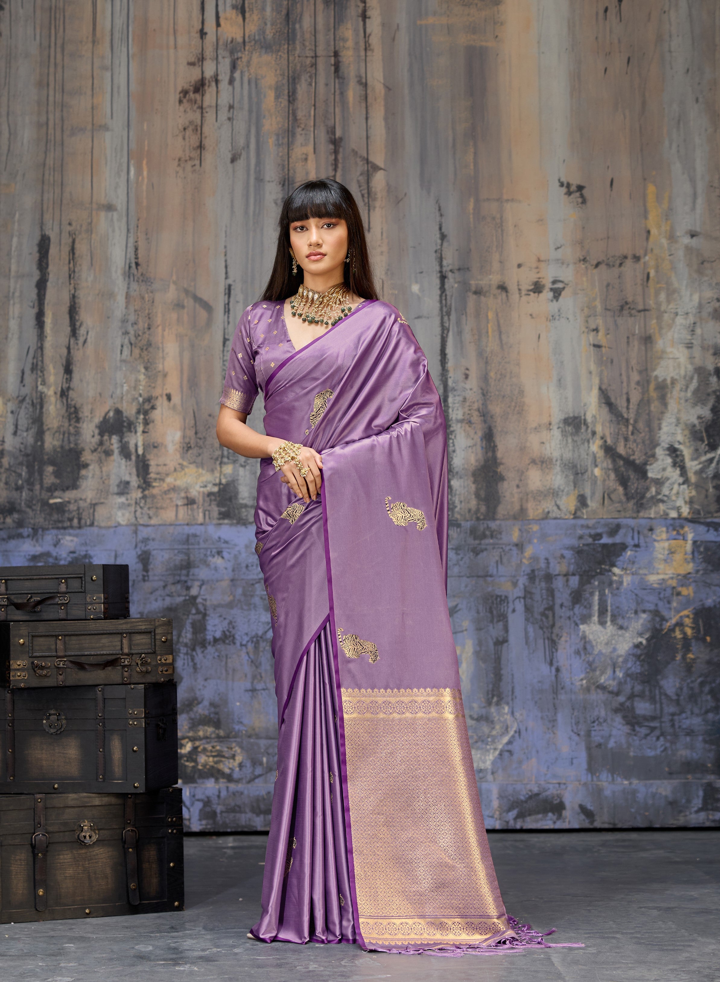 Purple Pure Satin Handloom Weaving Saree