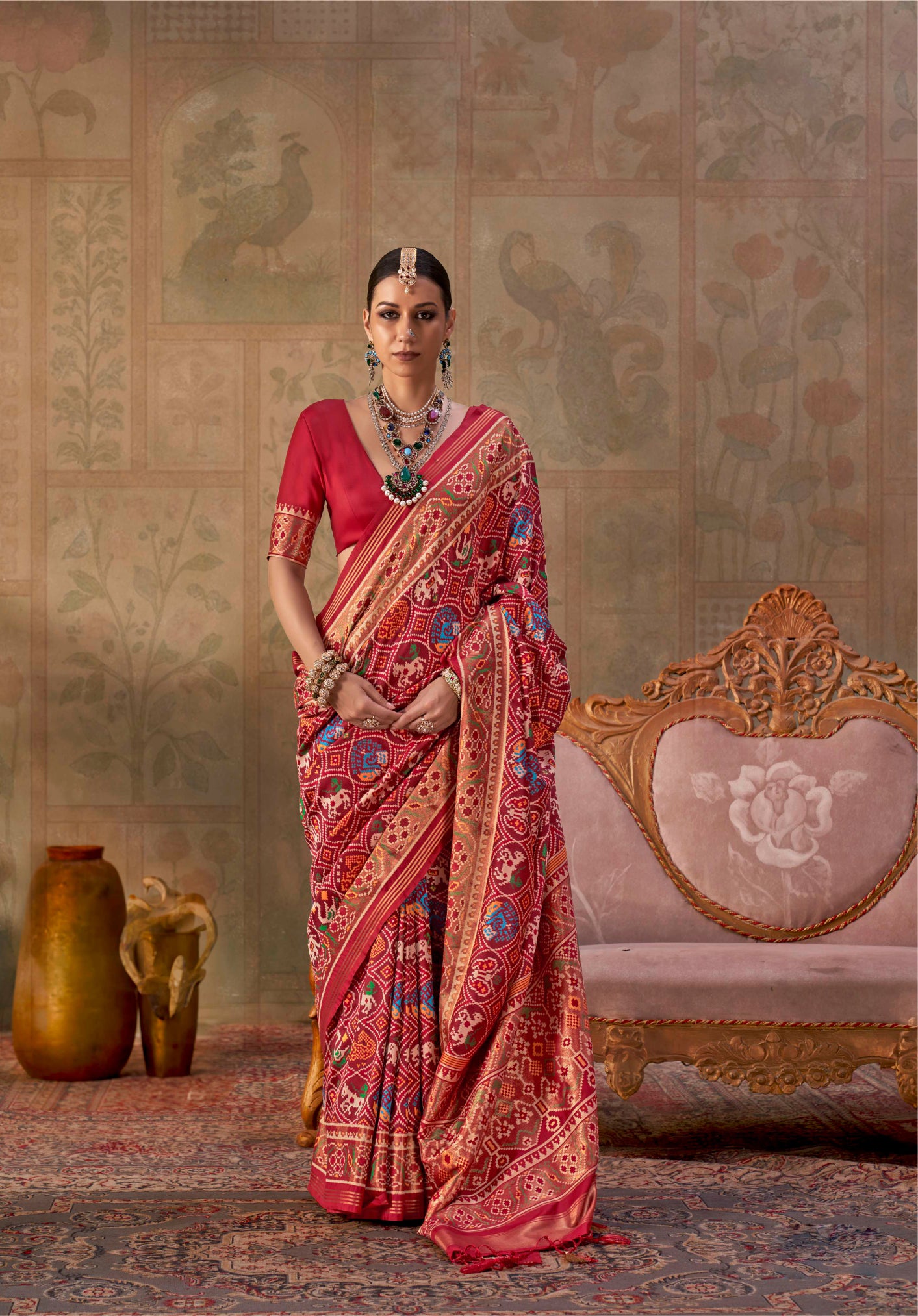 Red Silk Weaving Patola Tassles Saree