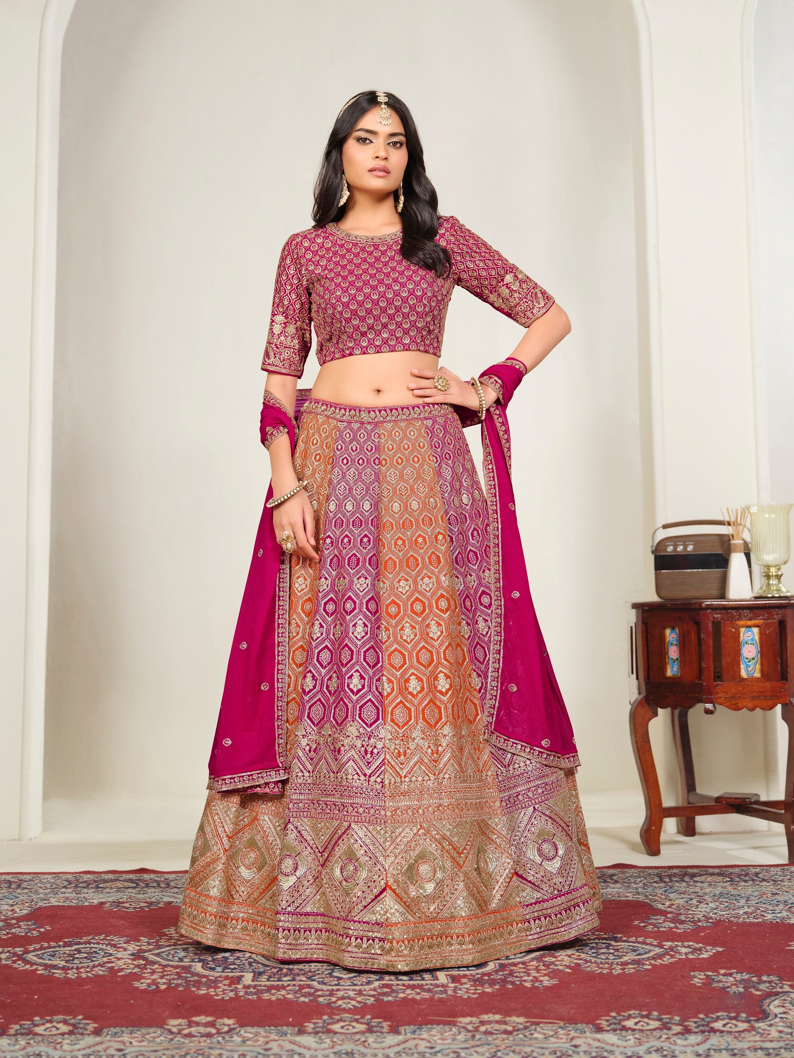 Pink Faux Georgette Sequins Lehenga