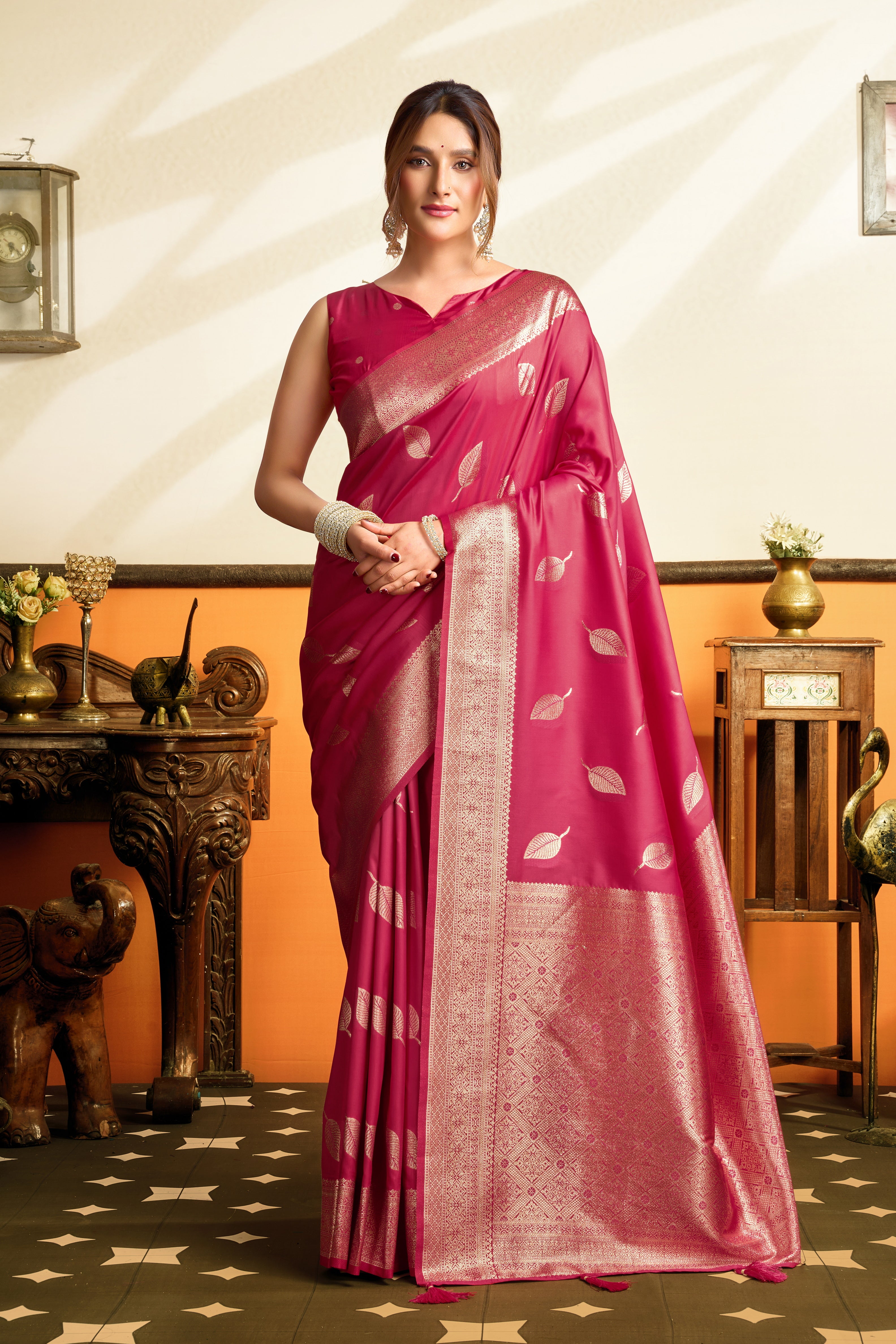 Pink Premium Soft Silk Tassels Saree