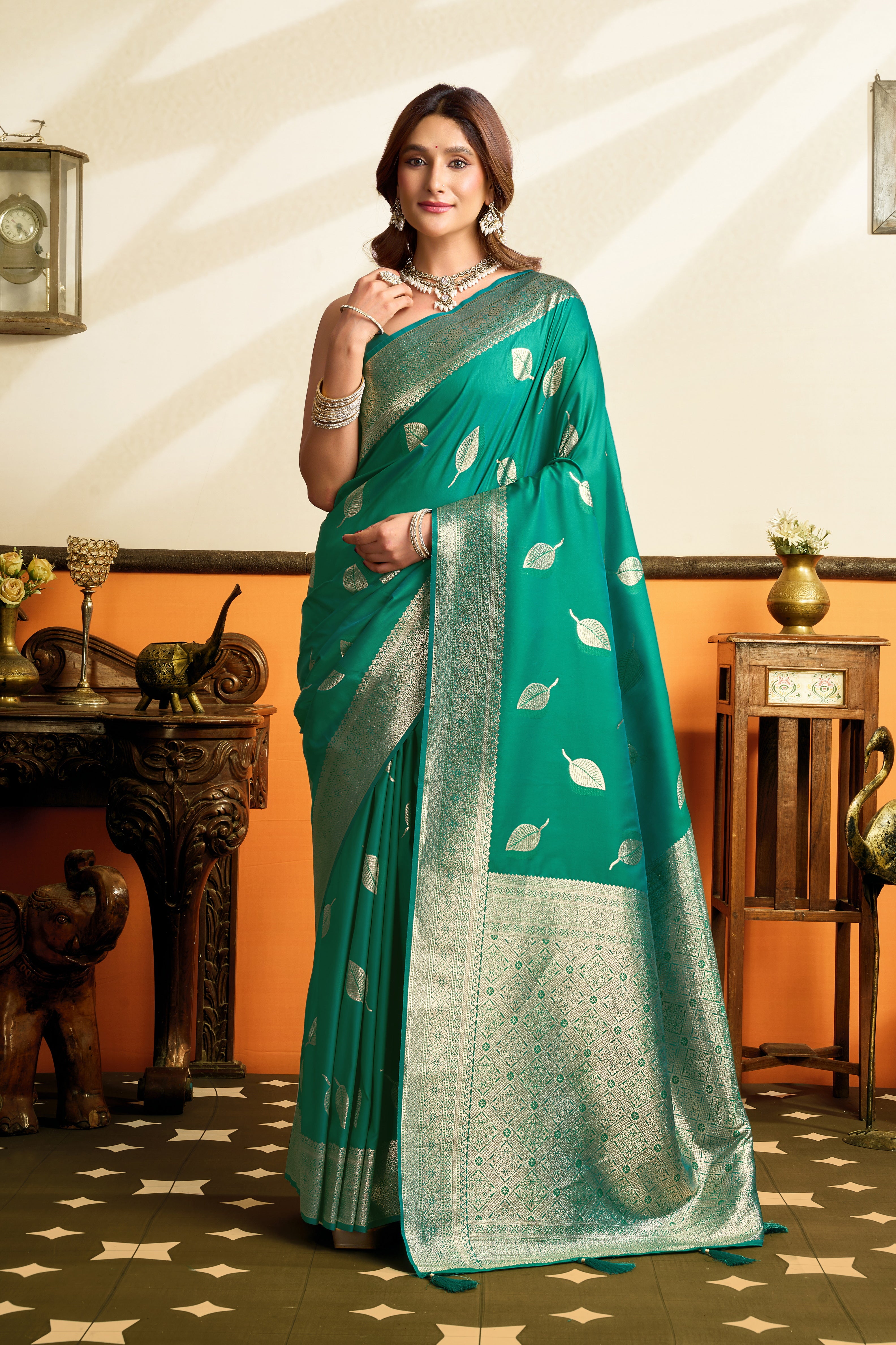Teal Green Premium Soft Silk Tassels Saree